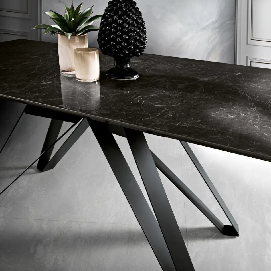 Extendable Lounge Table in Metal and Glass Ceramic Made in Italy - Meluso Viadurini