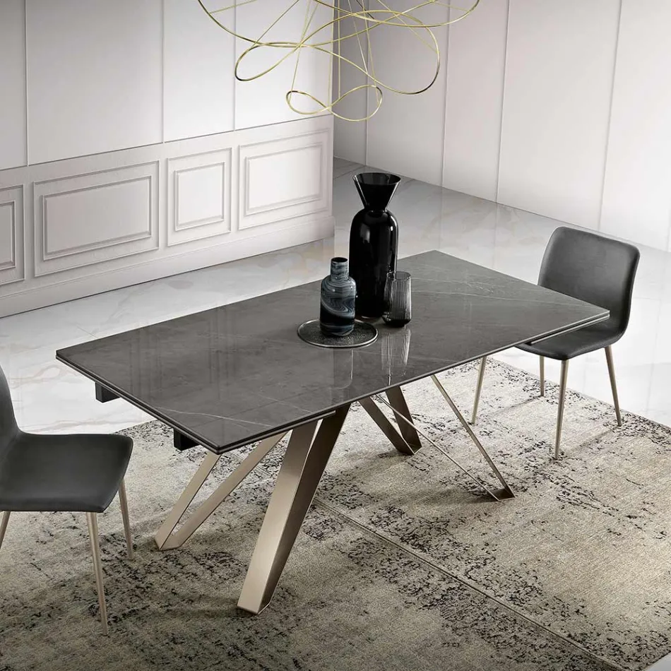 Extendable Lounge Table in Metal and Glass Ceramic Made in Italy - Meluso Viadurini