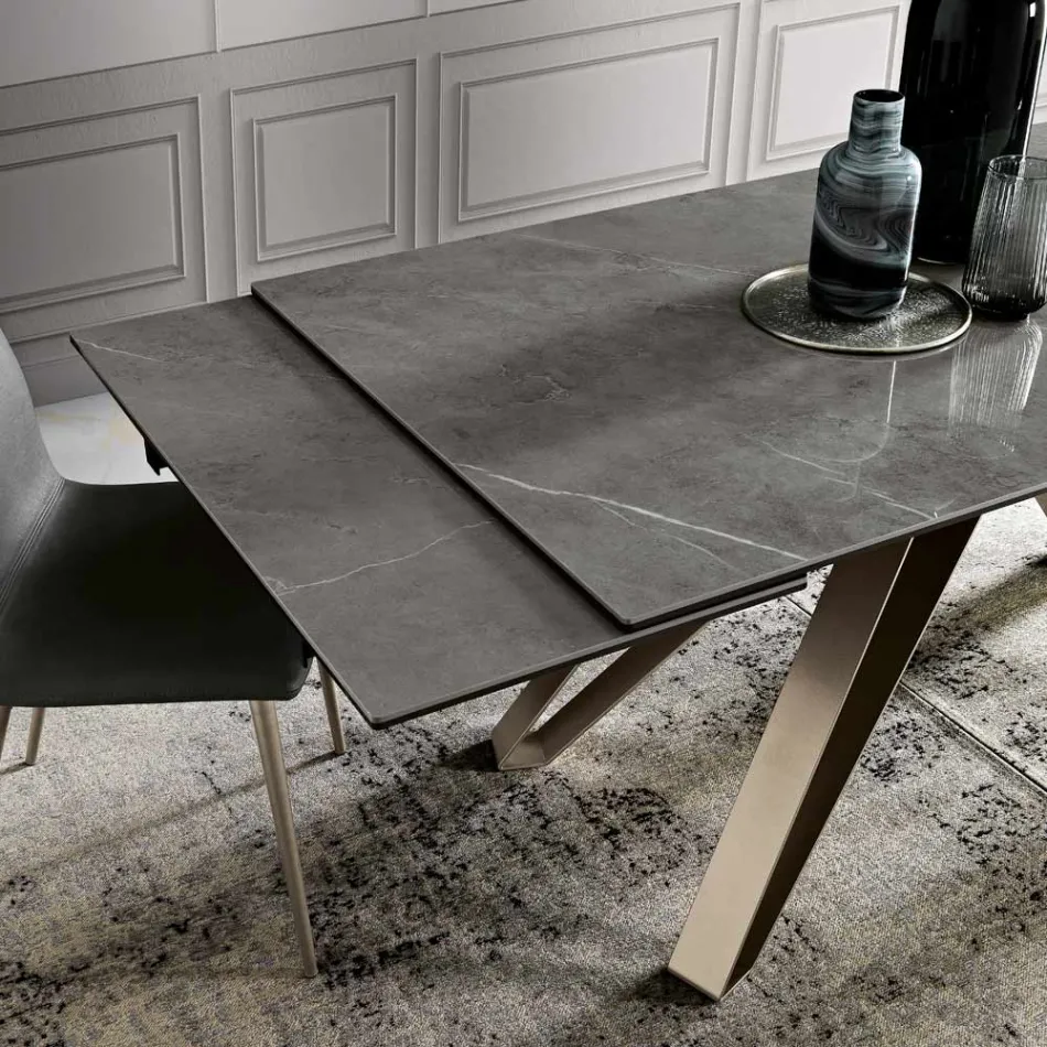 Extendable Lounge Table in Metal and Glass Ceramic Made in Italy - Meluso Viadurini