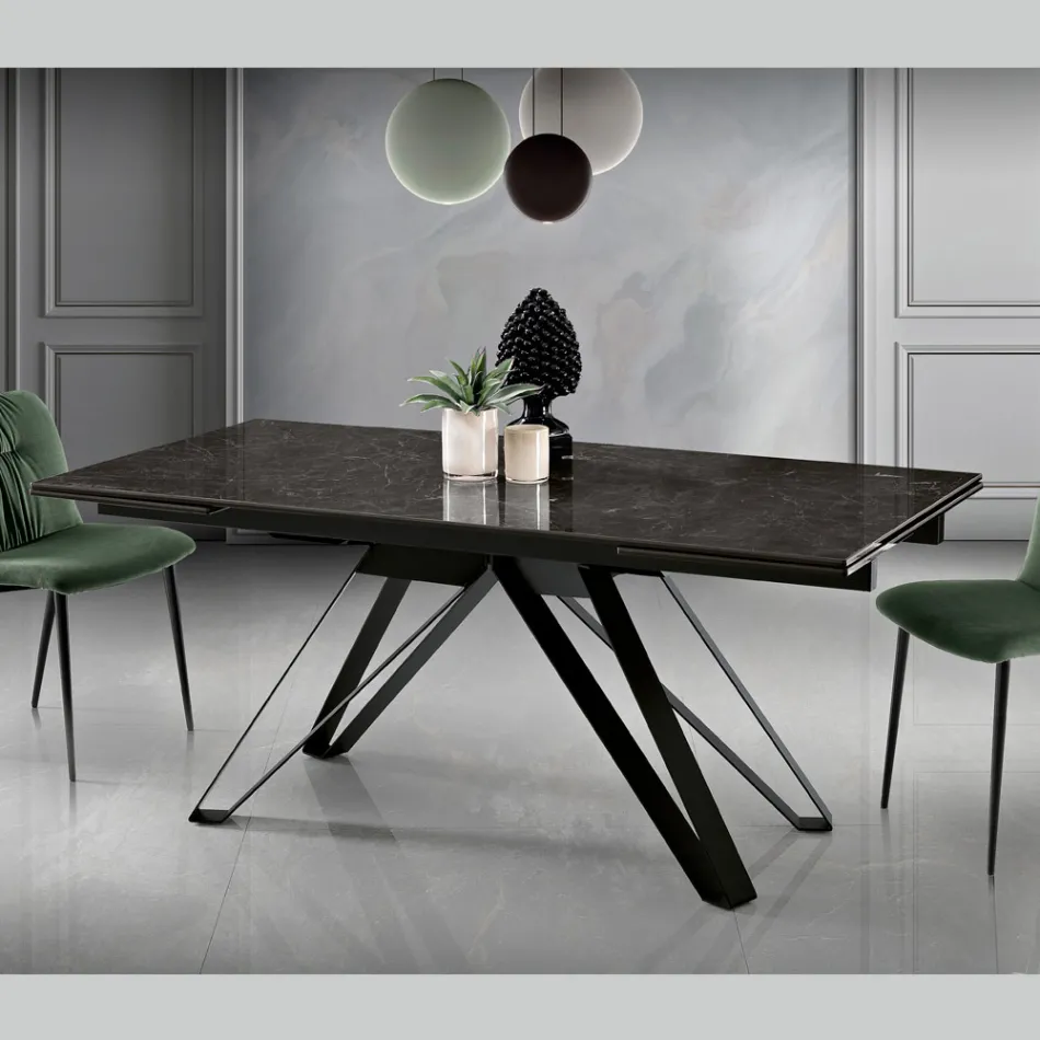 Extendable Lounge Table in Metal and Glass Ceramic Made in Italy - Meluso Viadurini