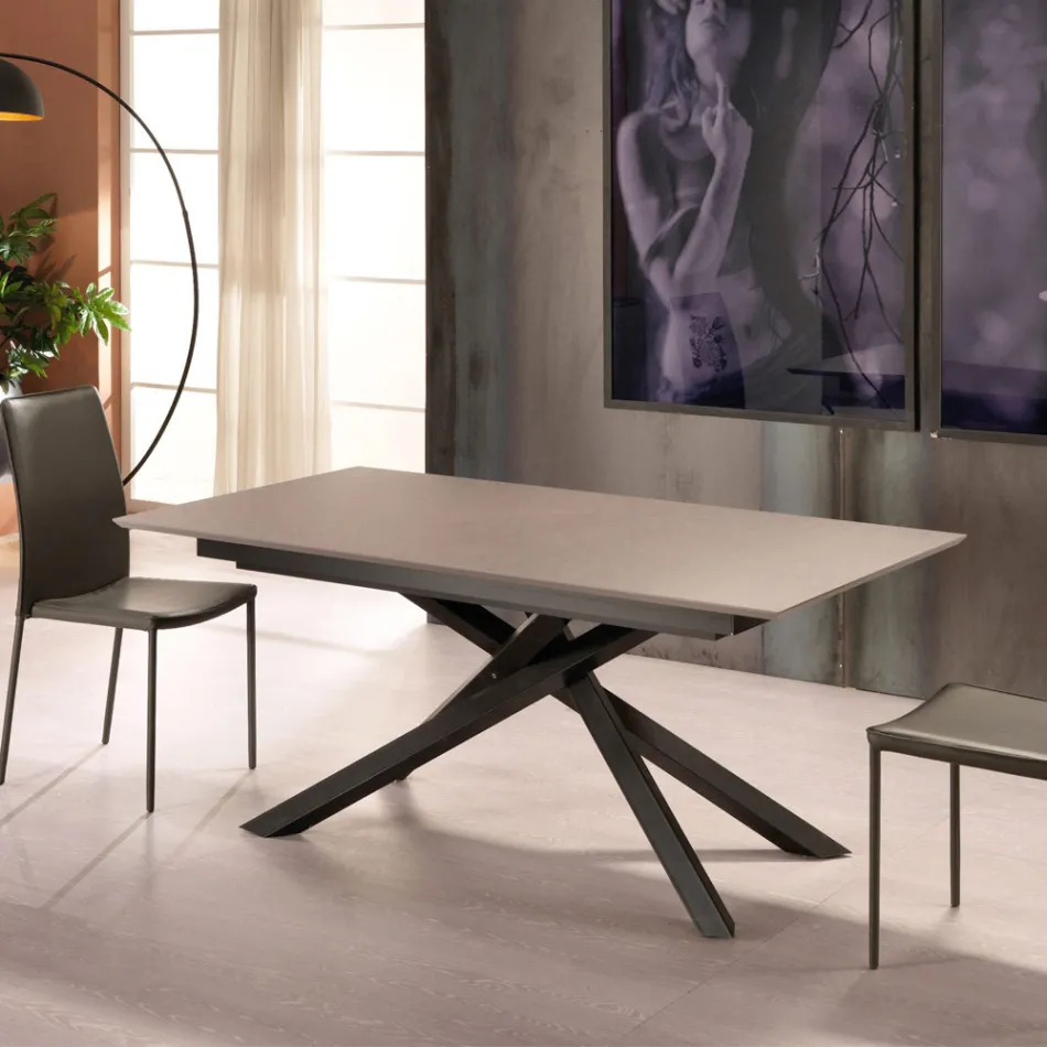 Extendable design table with metal legs, Lucera Viadurini