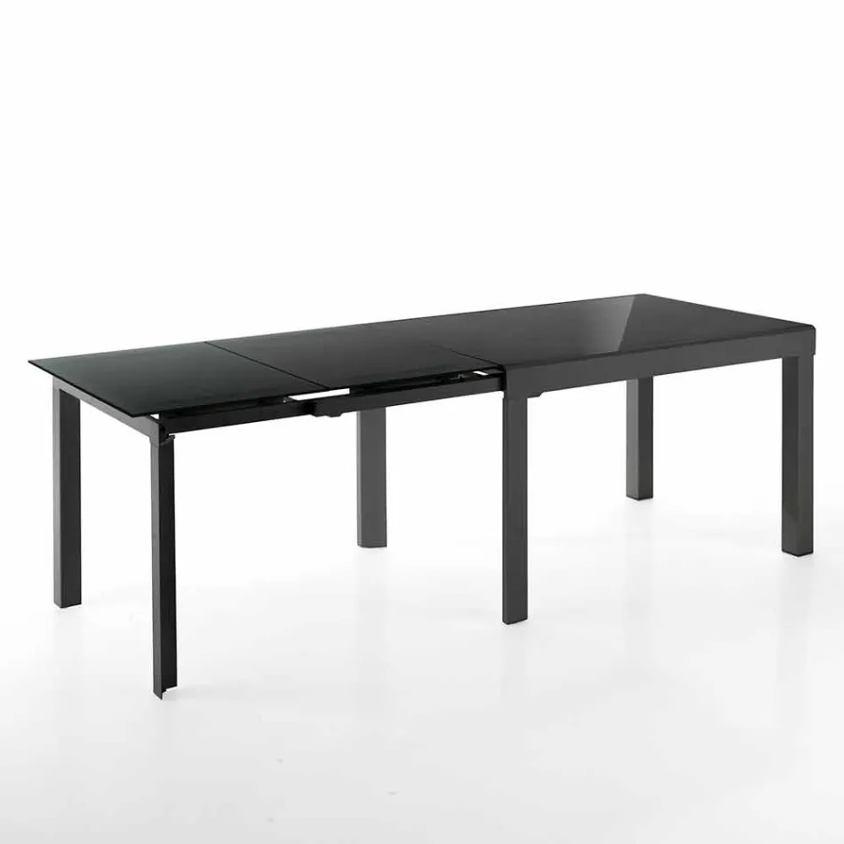 Extendable Design Table in Glass and Metal, Warrior Viadurini