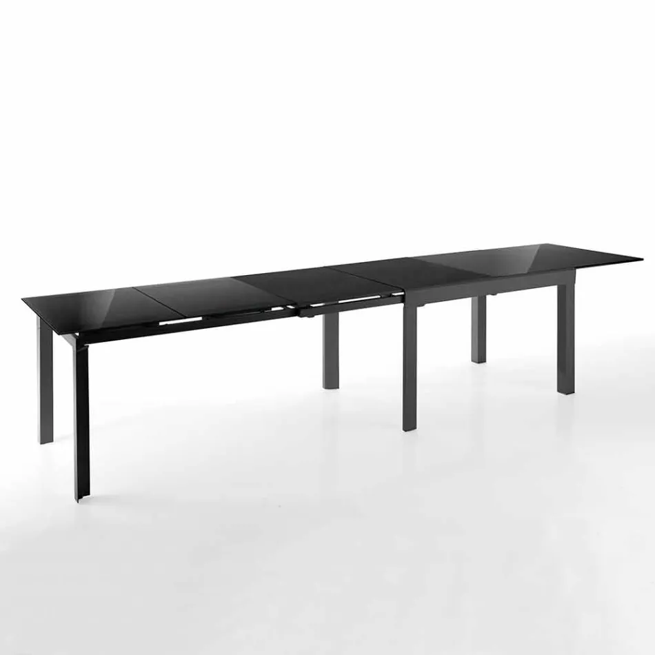 Extendable Design Table in Glass and Metal, Warrior Viadurini