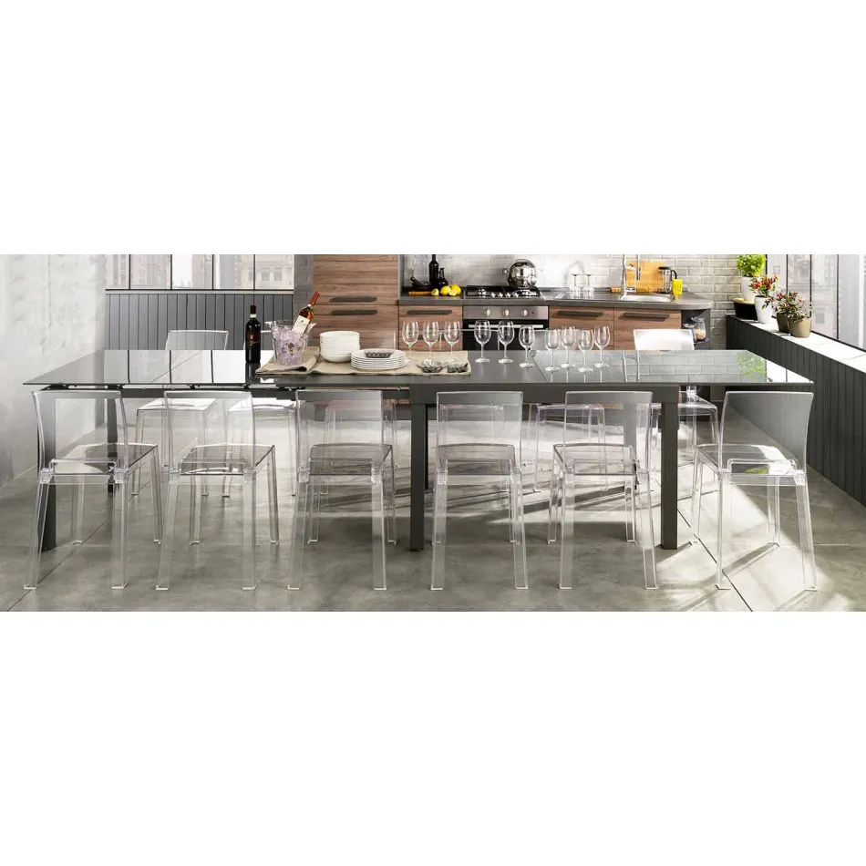 Extendable Design Table in Glass and Metal, Warrior Viadurini