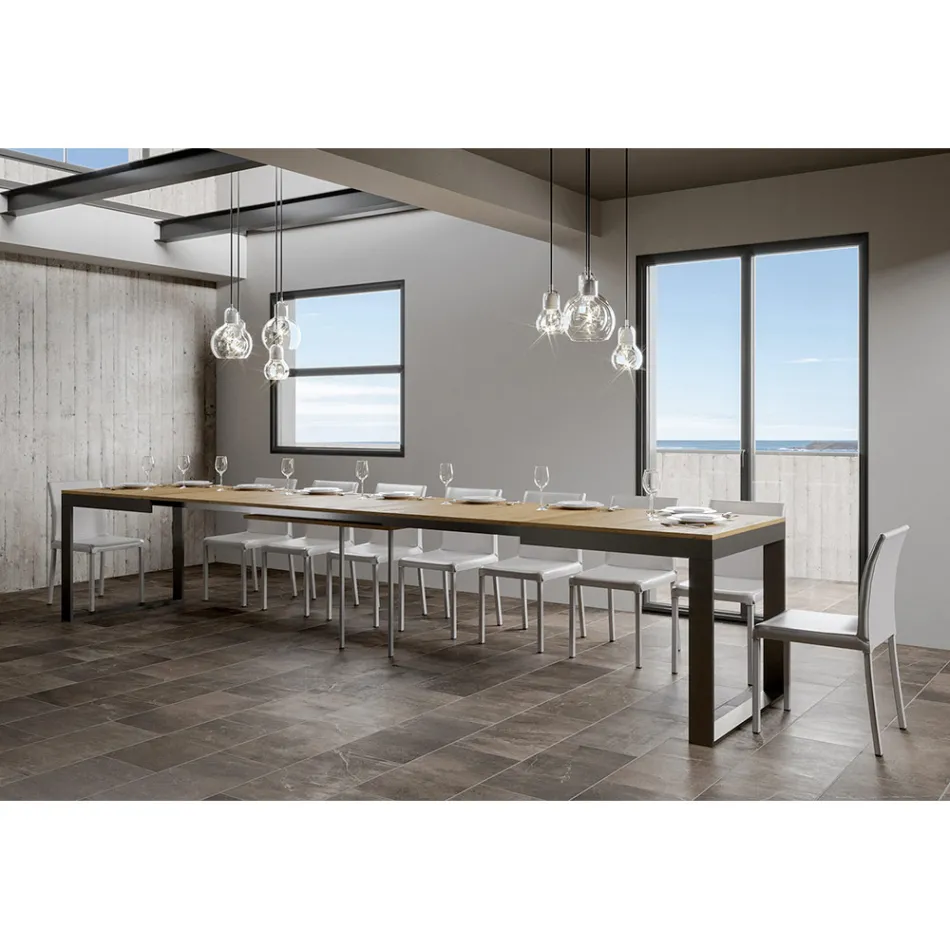 Extendable Table of Modern Design in Melamine Wood - Badesi Viadurini