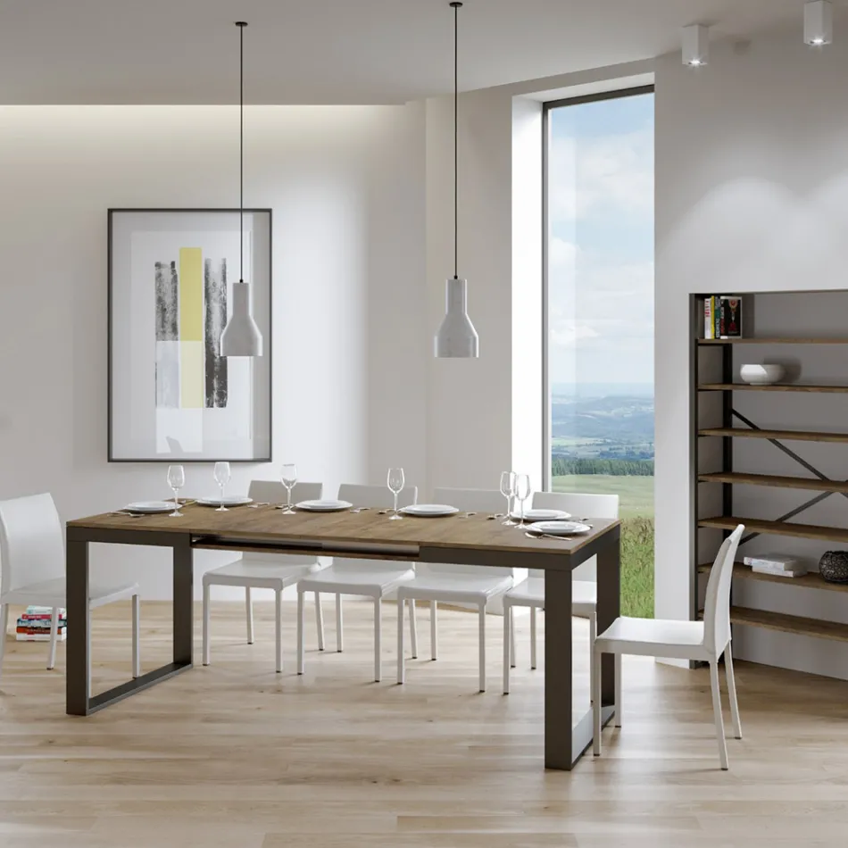 Extendable Table of Modern Design in Melamine Wood - Badesi Viadurini