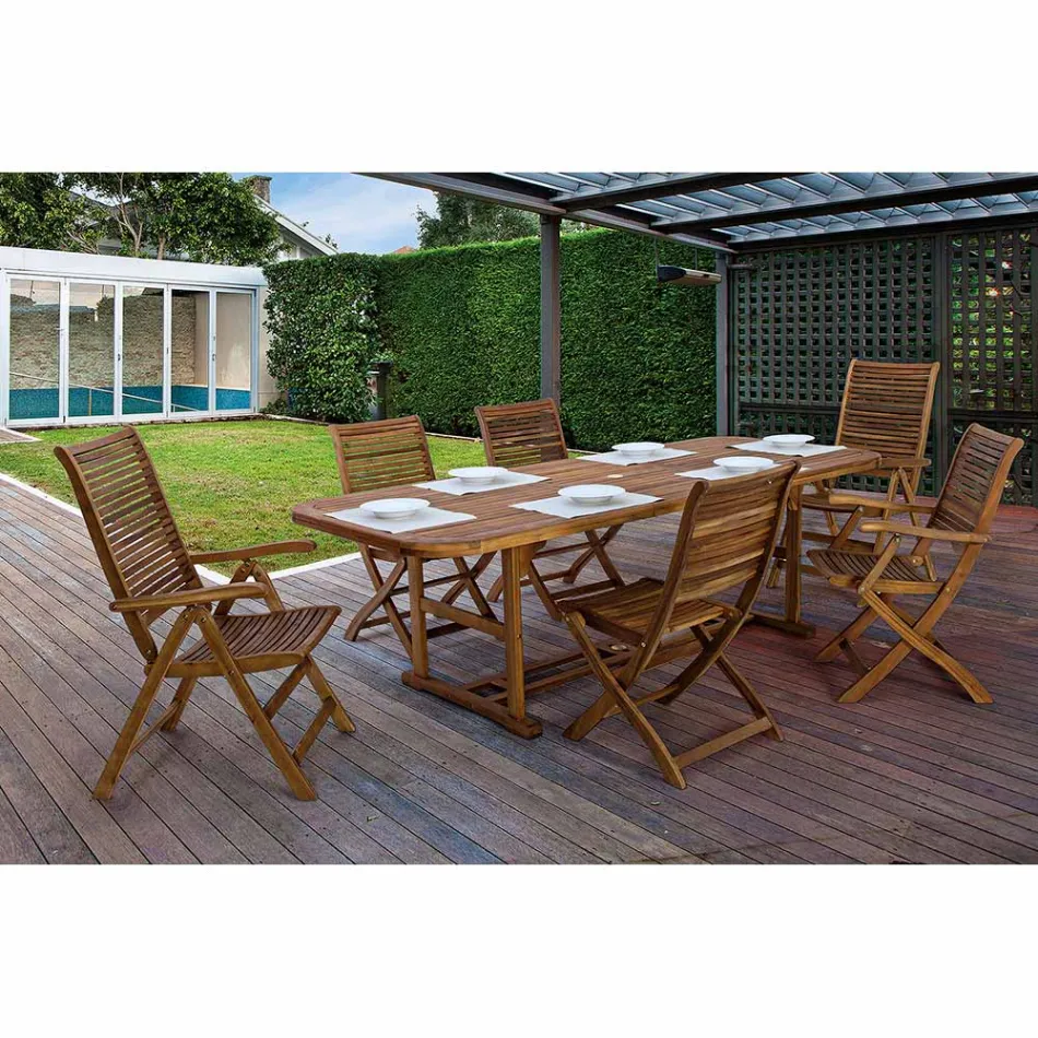 Extendable Wooden Garden Table up to 240 cm, by Design - Roxen Viadurini