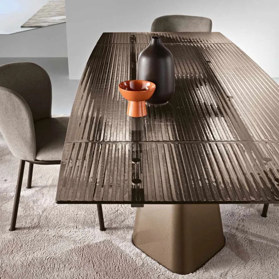 Extendable Table Up to 240 cm in Clear Ribbed Glass Made in Italy - Talete Viadurini