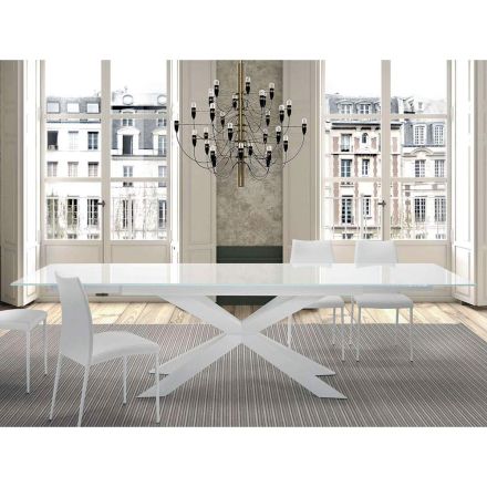 Extendable table up to 278 cm in glass and white steel Made in Italy - Grotta Viadurini