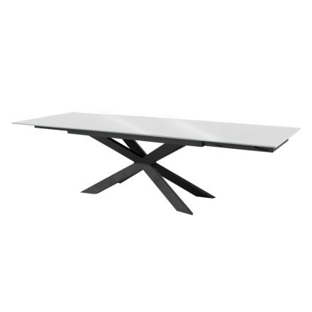 Extendable table up to 278 cm in glass and black steel Made in Italy - Grotta Viadurini