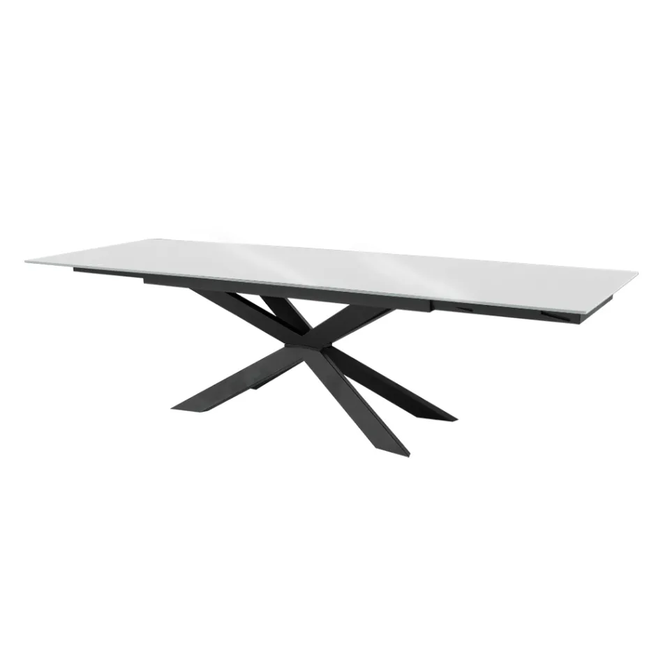 Extendable table up to 278 cm in glass and black steel Made in Italy - Grotta Viadurini