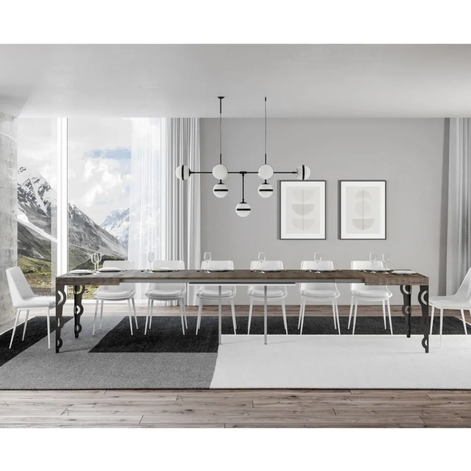 Extendable Table up to 4 m in Melamine Wood and Iron Made in Italy - Marella Viadurini