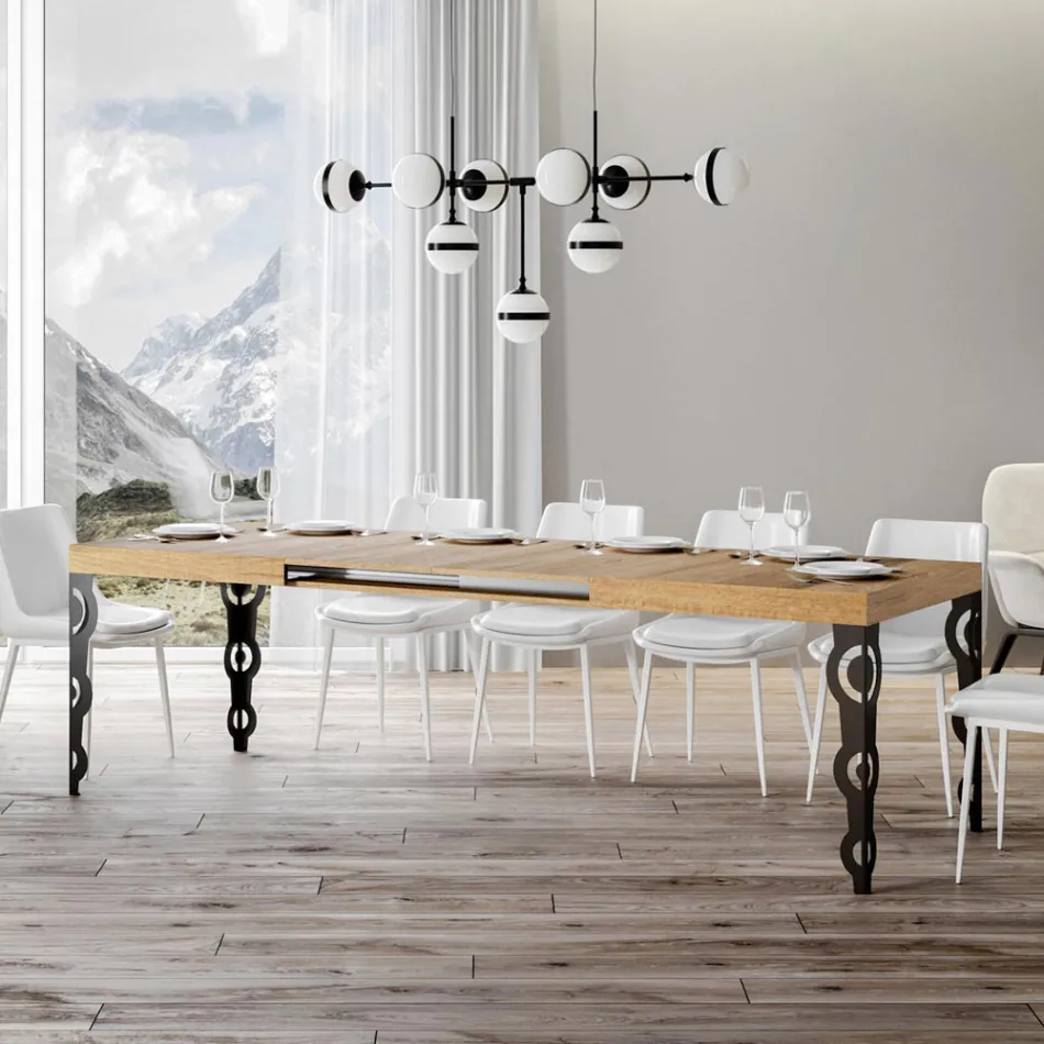 Extendable Table up to 4 m in Melamine Wood and Iron Made in Italy - Marella Viadurini