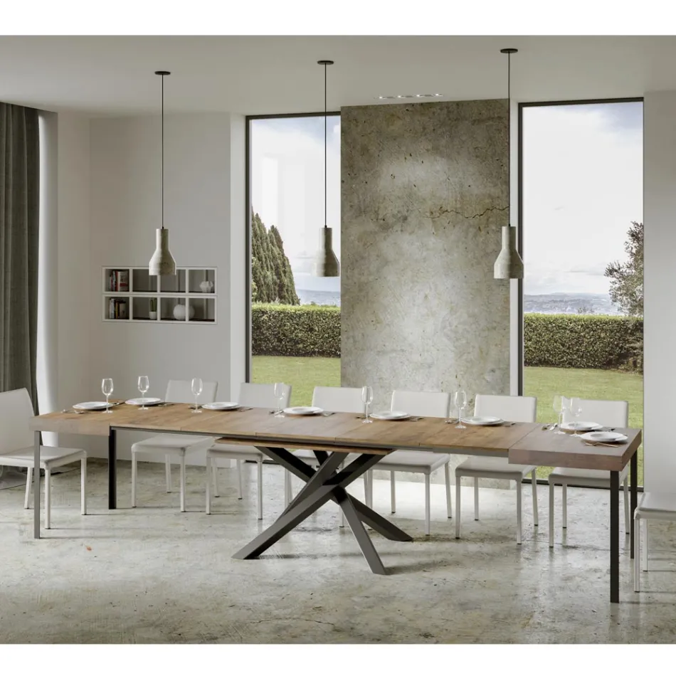 Extendable Table up to 440 cm in Anthracite Iron and Wood Made in Italy - Graffo Viadurini
