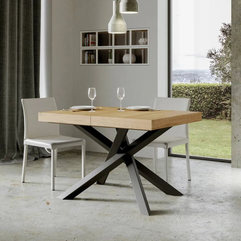 Extendable Table up to 440 cm in Anthracite Iron and Wood Made in Italy - Graffo Viadurini