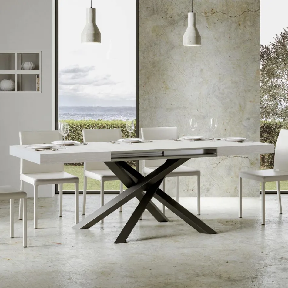 Extendable Table up to 440 cm in Anthracite Iron and Wood Made in Italy - Graffo Viadurini