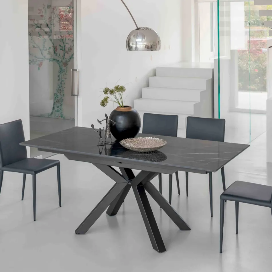 Extendable Table in Polished Calacatta Black Ceramic Starlit - Balia Viadurini