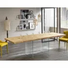 Extendable table in oak veneer with Nico glass legs Viadurini