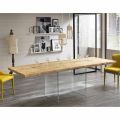 Extendable dining table made of venereed oak wood and glass - Nico
