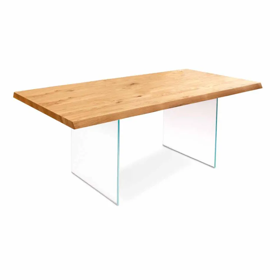 Extendable table in oak veneer with Nico glass legs Viadurini