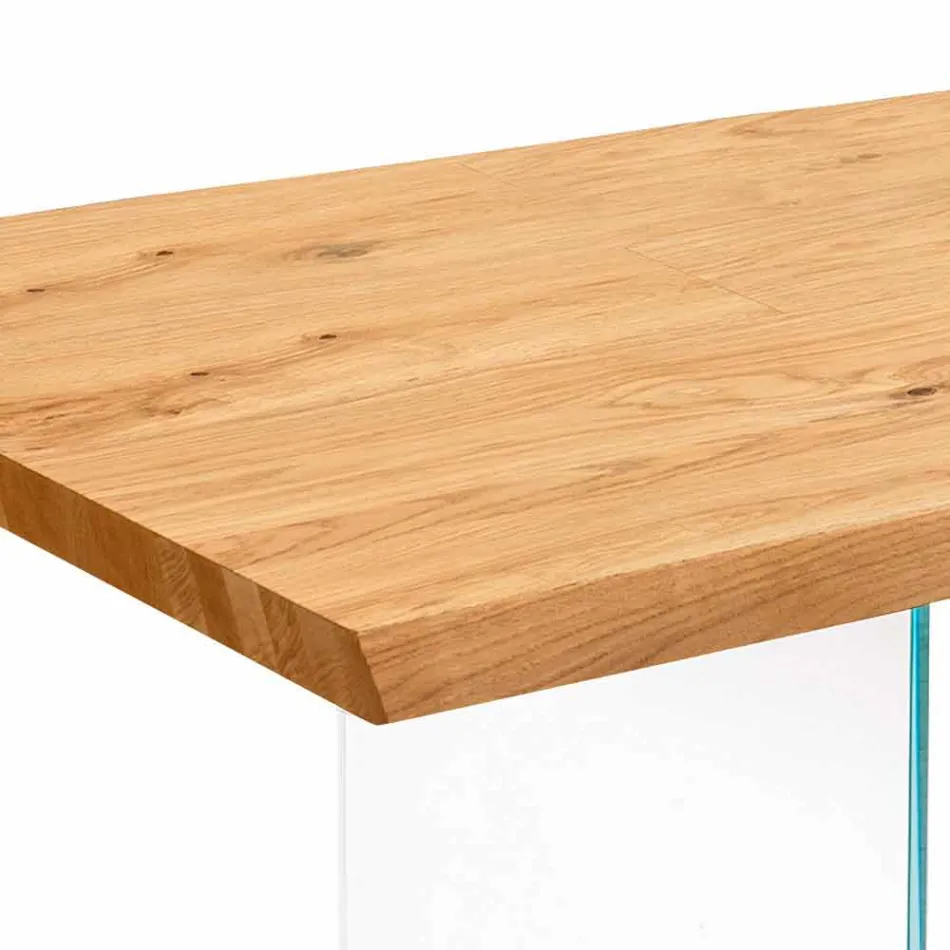 Extendable table in oak veneer with Nico glass legs Viadurini