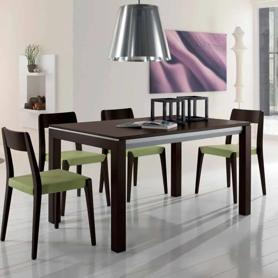 Extendable table in ash wood with lateral bands painted grey - Ketla Viadurini