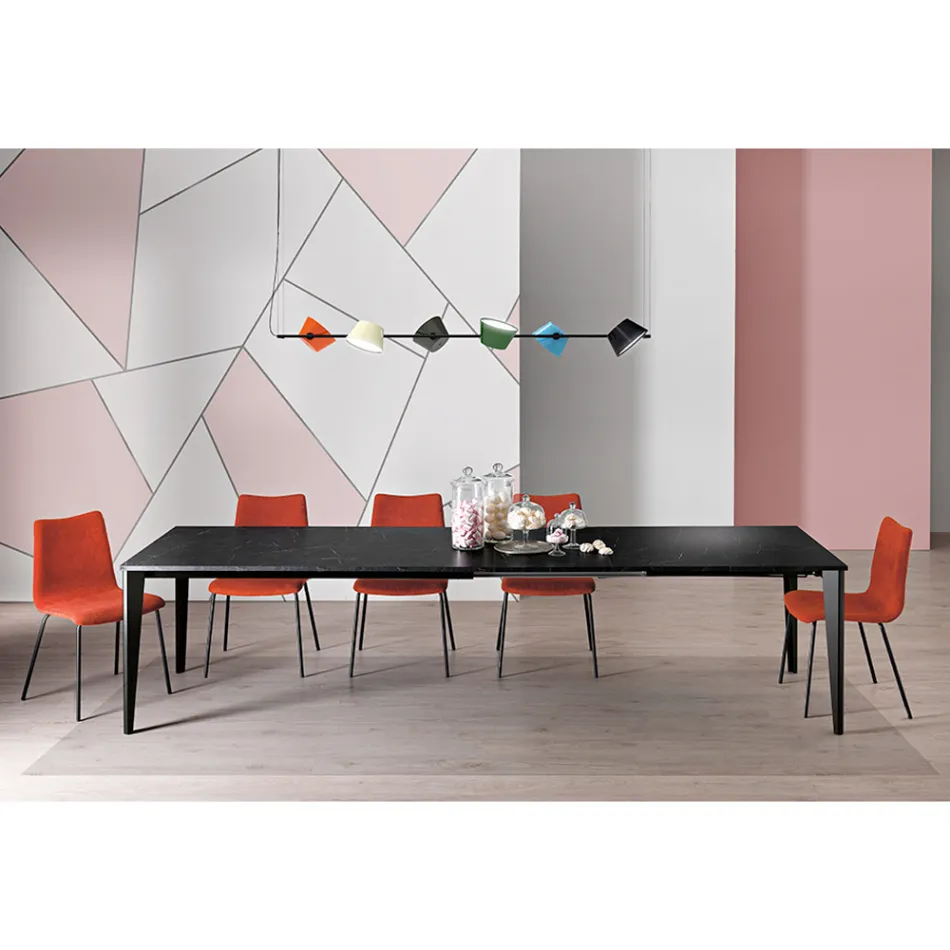 Extendable Table in Melamine Black Marble Finish Made in Italy - Ariel Viadurini