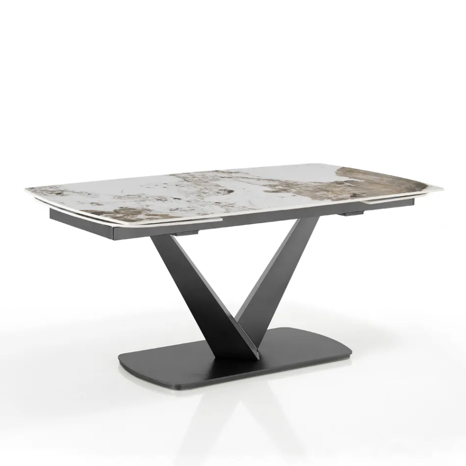 Extendable table in metal and ceramic top in onyx marble finish - Marche Viadurini
