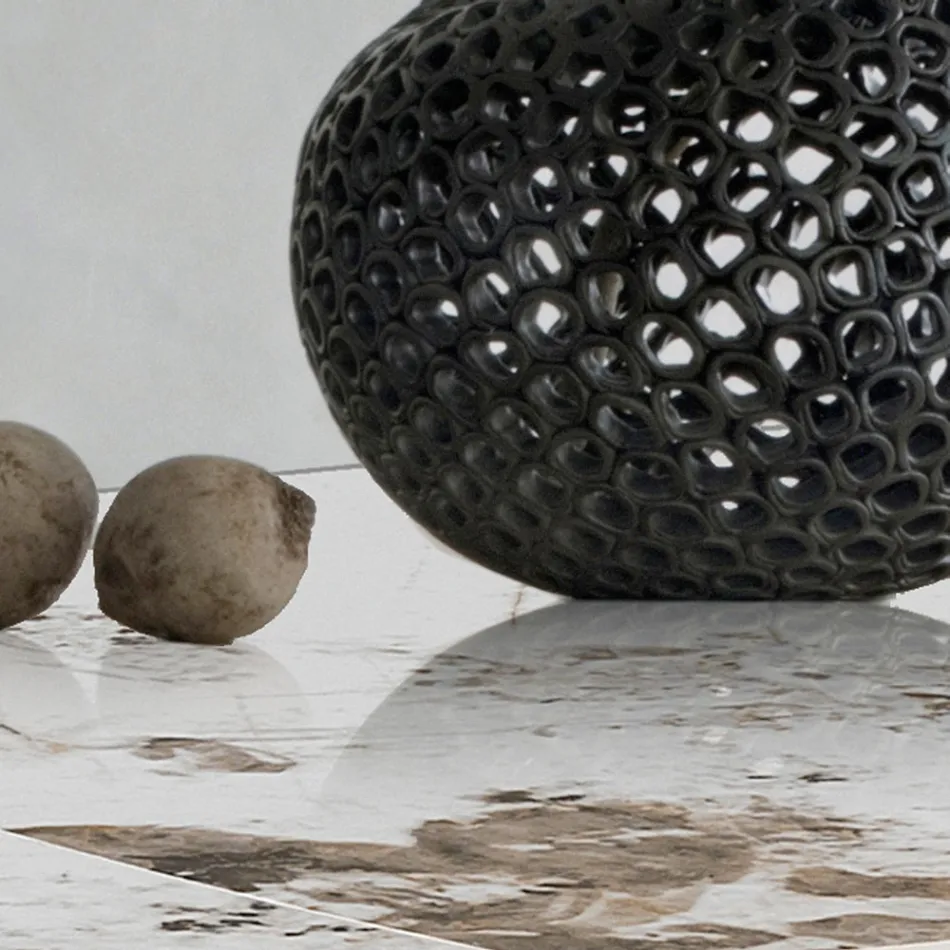 Extendable table in metal and ceramic top in onyx marble finish - Marche Viadurini