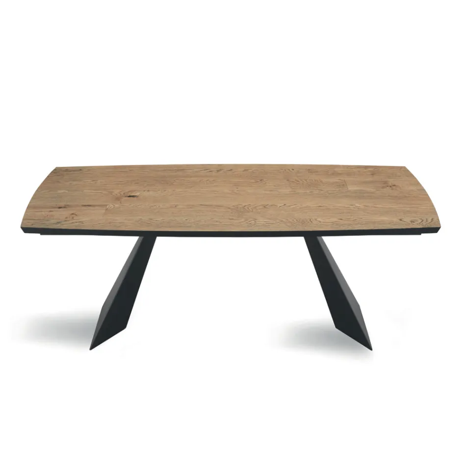 Extendable Table in Oak Veneer and Painted Metal Base - Milo Viadurini