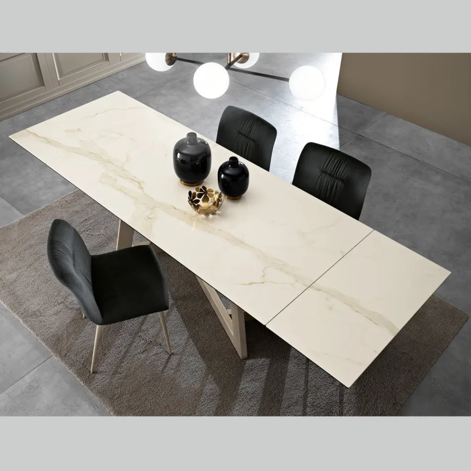 Extendable Glass Ceramic Table with 3 Different Finishes Made in Italy - Tecna Viadurini