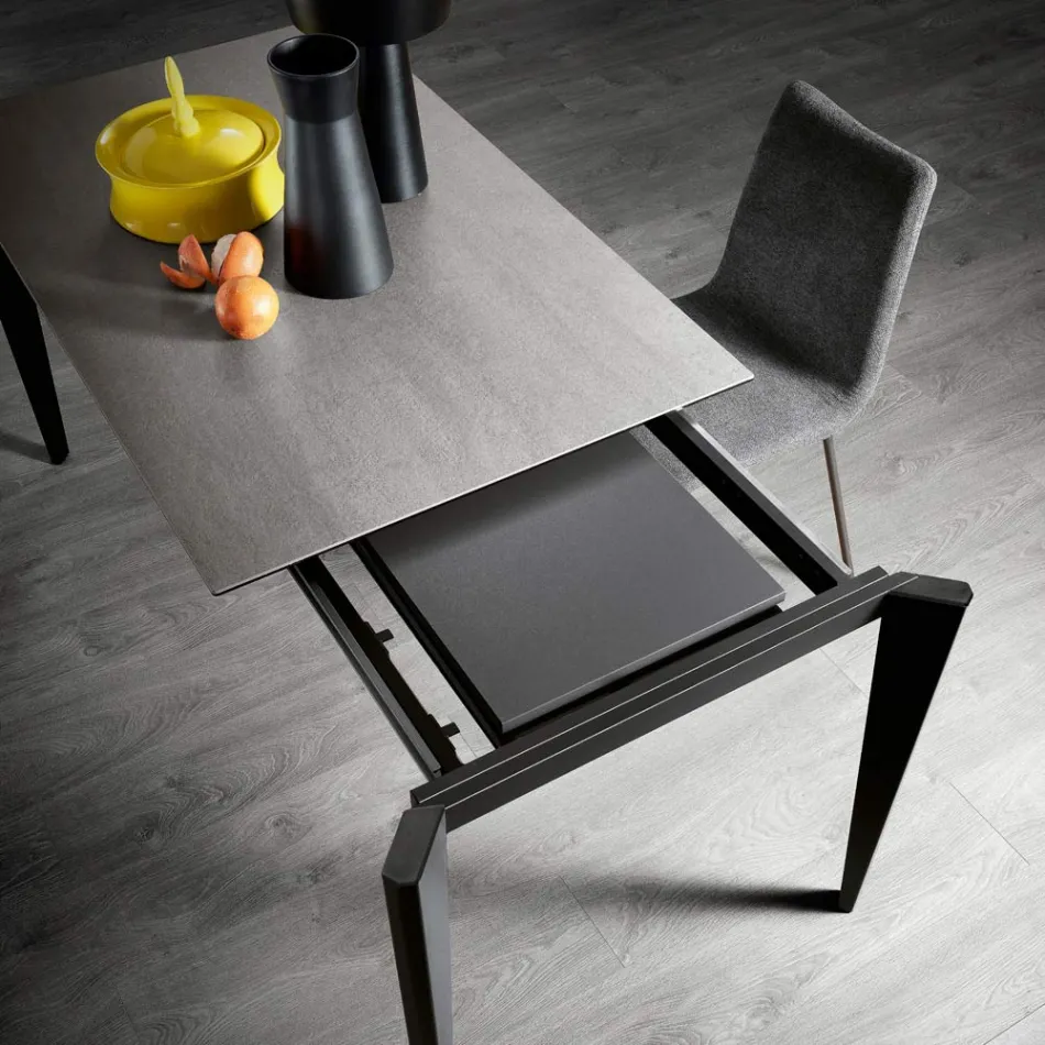 Extendable table in glass ceramic and metal base in different finishes - Ariel Viadurini