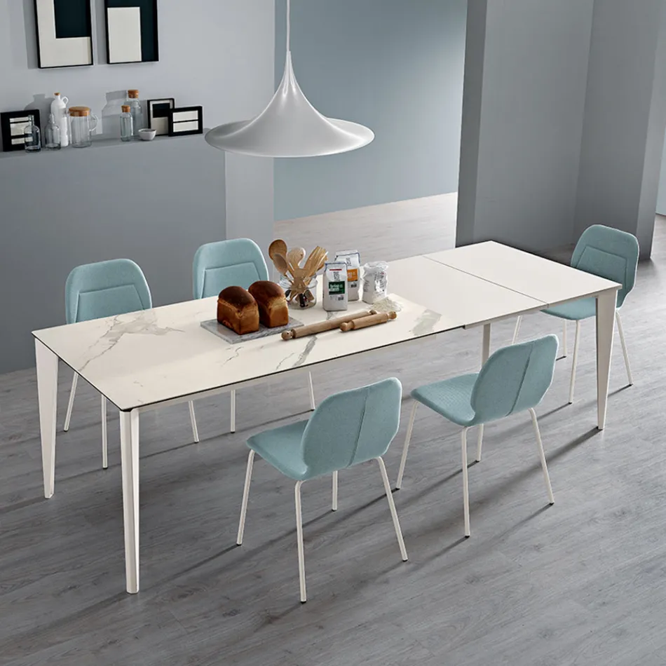 Extendable table in glass ceramic and metal base in different finishes - Ariel Viadurini