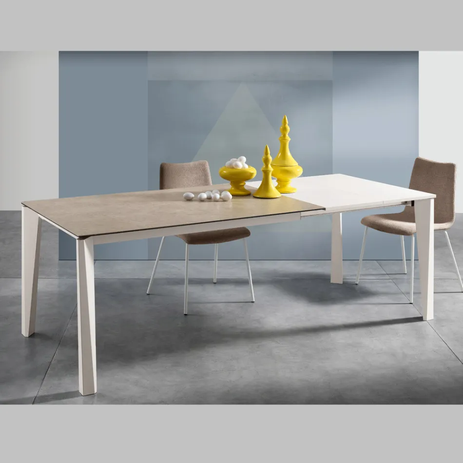 Extendable Glass Ceramic Table Fokos Terra Finish Made in Italy - Ariel Viadurini