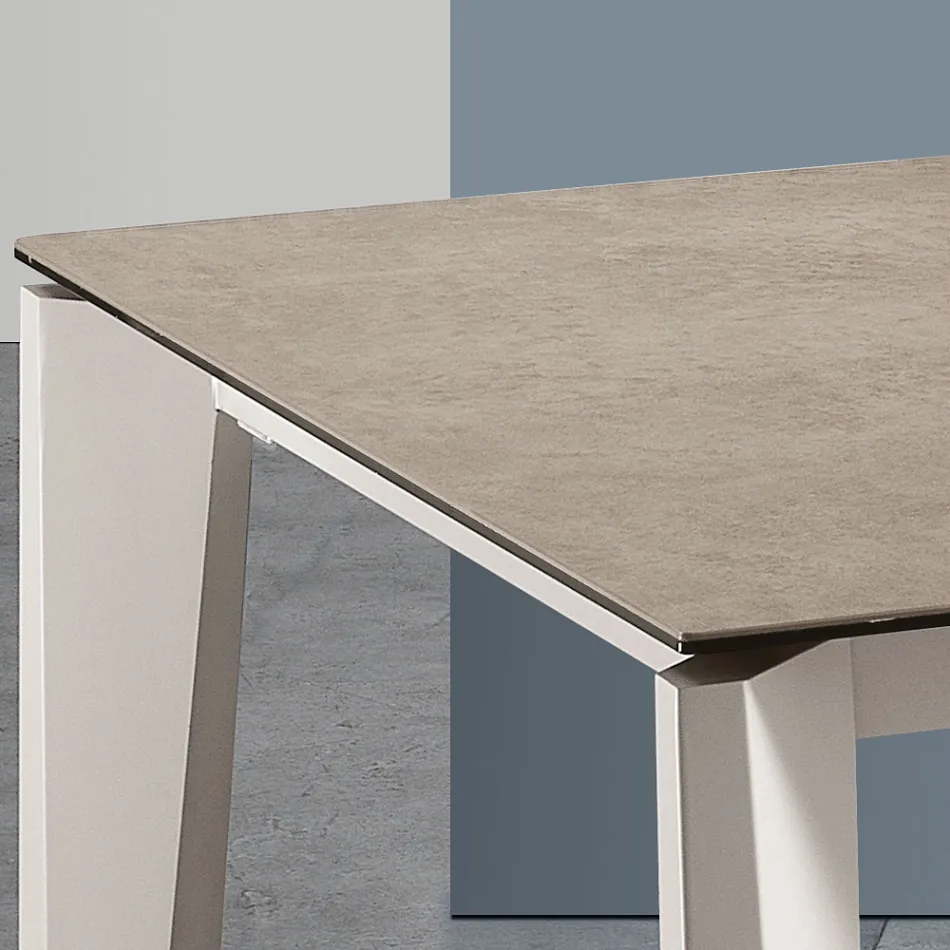 Extendable Glass Ceramic Table Fokos Terra Finish Made in Italy - Ariel Viadurini
