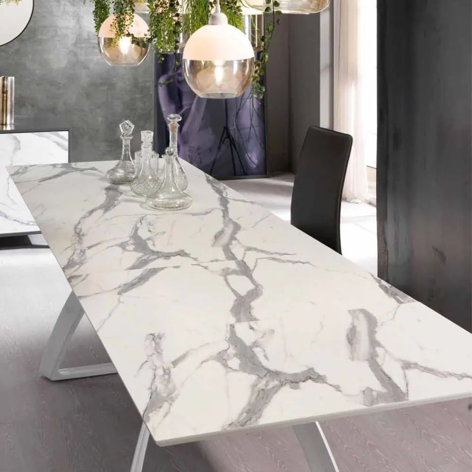 Modern extendable table with metal legs, Villongo Viadurini