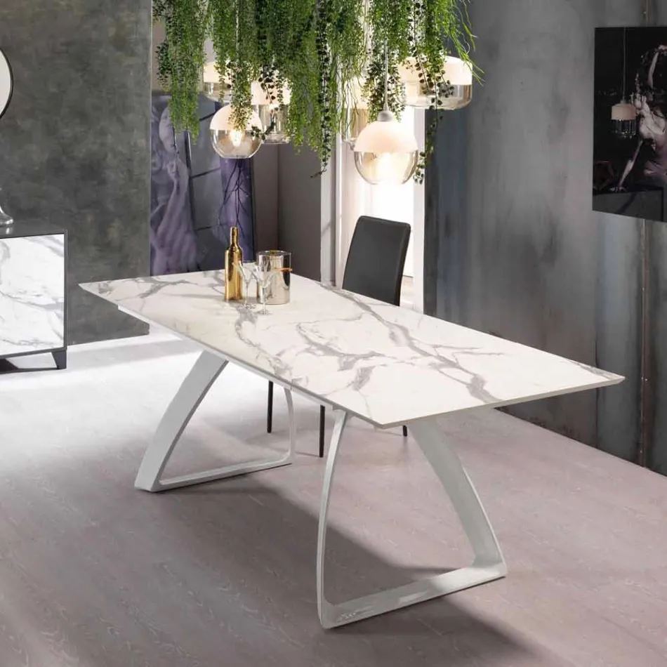 Modern extendable table with metal legs, Villongo Viadurini