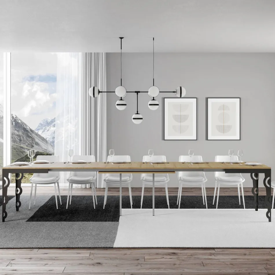 Modern Extendable Table in Melamine Wood and Iron Undertop - Marella Viadurini