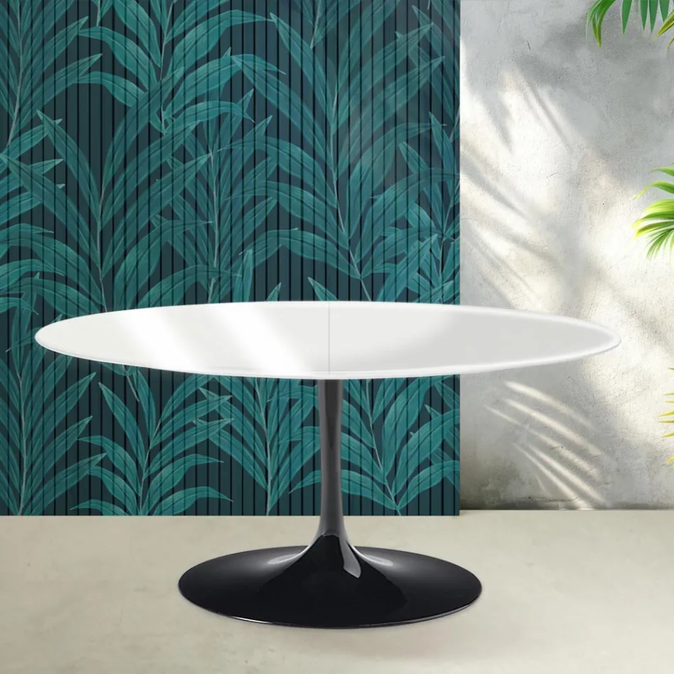 Saarinen Tulip Extendable Table H 74 cm in Glossy White Florim Ceramic - Scarlet Viadurini