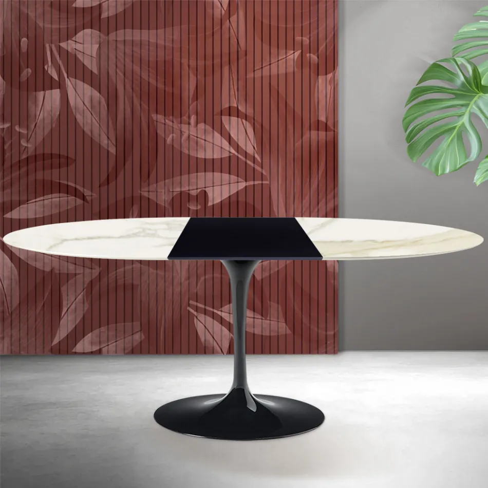 Saarinen Tulip Extendable Table H 74 cm in Florim Calacatta Gold Matt Ceramic - Scarlet Viadurini