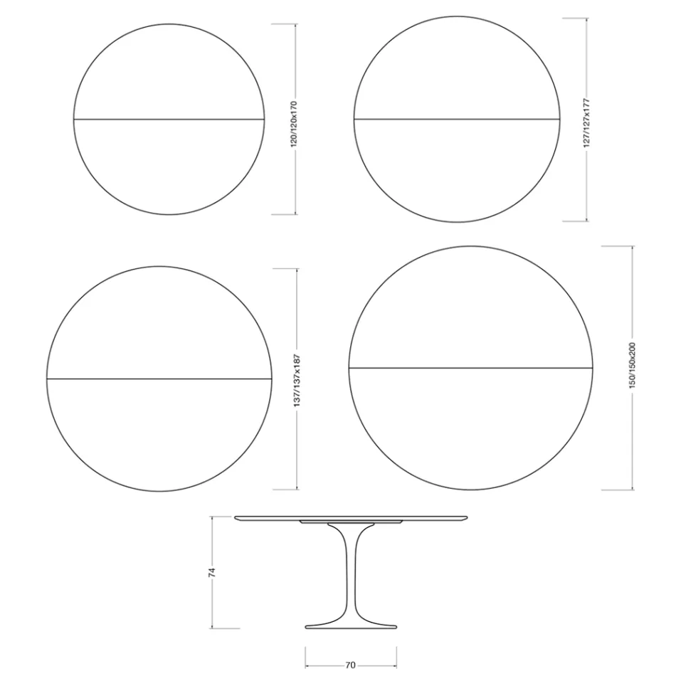 Saarinen Tulip Extendable Table H 74 cm in Florim Calacatta Gold Matt Ceramic - Scarlet Viadurini