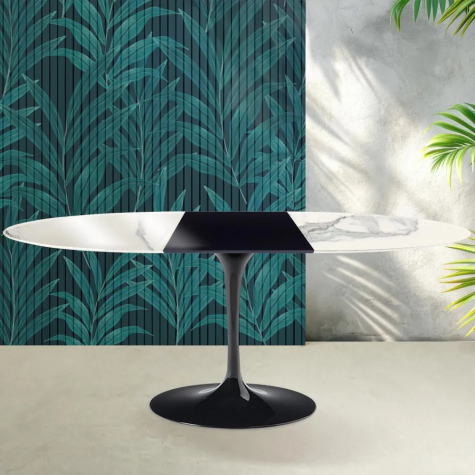 Saarinen Tulip Extendable Table H 74 cm in Glossy Statuario Florim Ceramic - Scarlet Viadurini