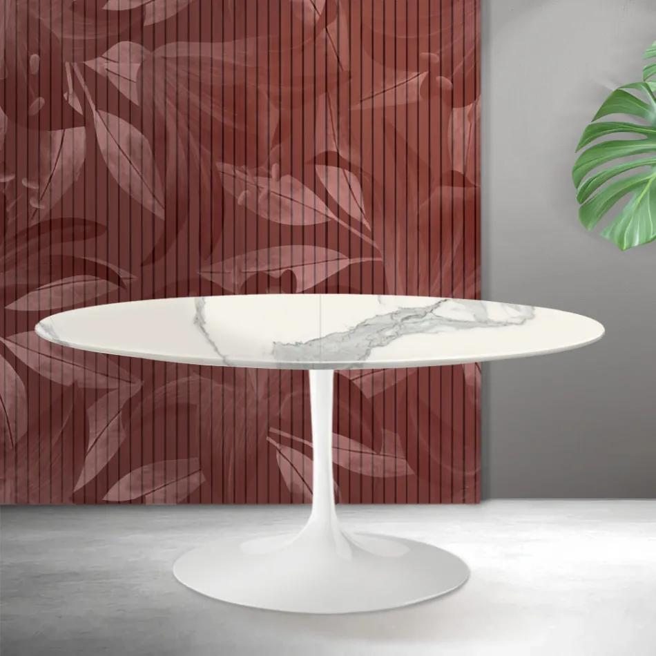 Saarinen Tulip Extendable Table H 74 cm in Florim Statuario Matte Ceramic - Scarlet Viadurini