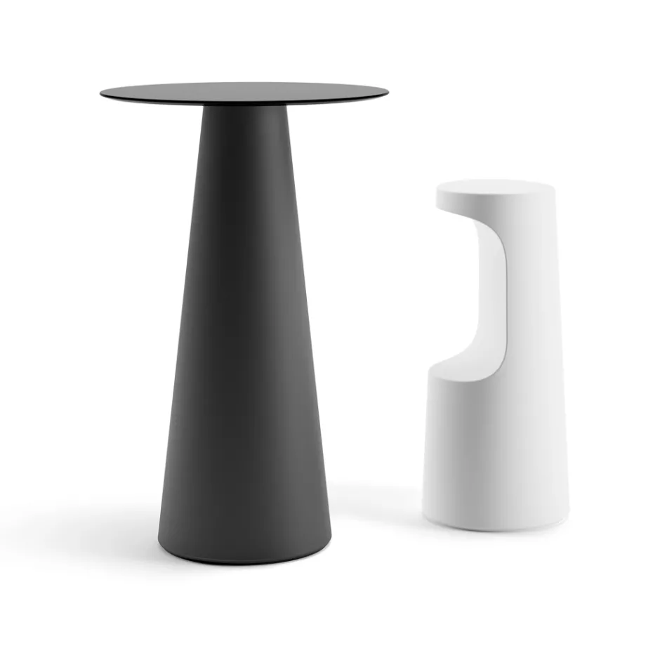 Outdoor High Table with Round Top in HPL Made in Italy - Forlina Viadurini