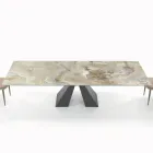 Table with Integrated Extensions and Mink Steel Base Made in Italy - Dalmatian Viadurini