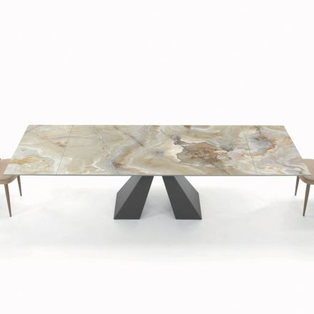 Table with Integrated Extensions and Mink Steel Base Made in Italy - Dalmatian Viadurini