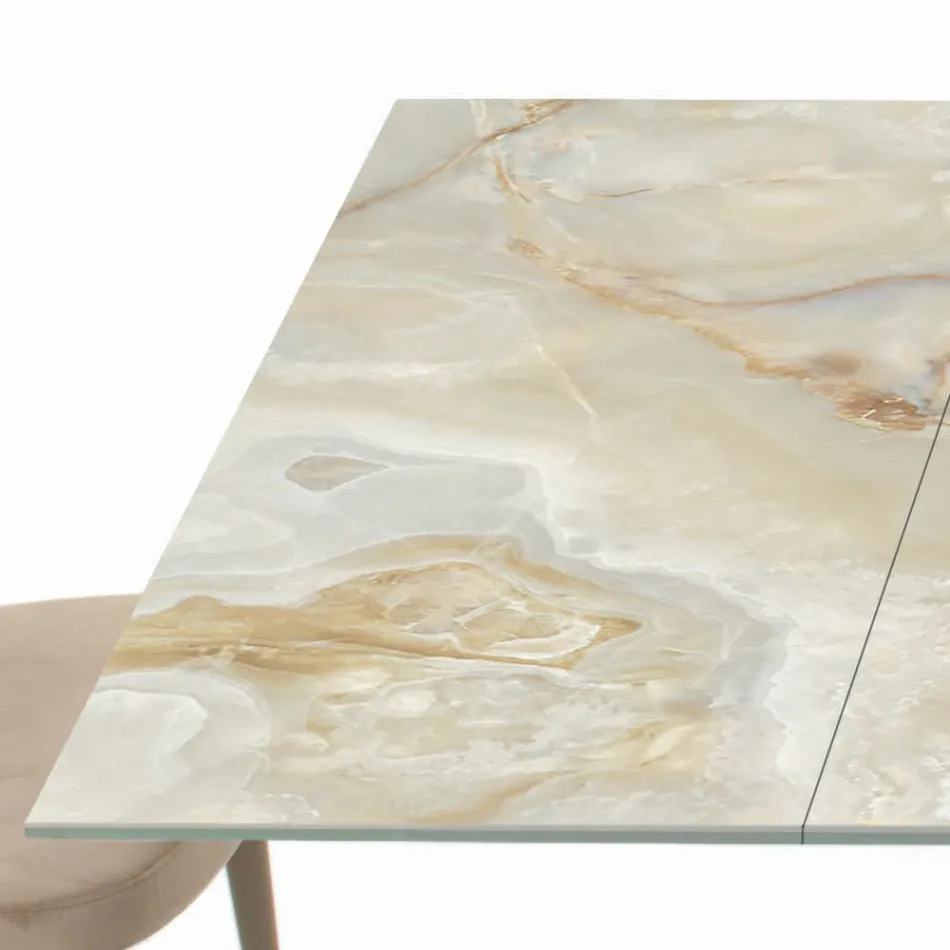 Table with Integrated Extensions and Mink Steel Base Made in Italy - Dalmatian Viadurini