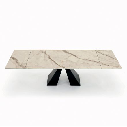 Table with Integrated Extensions in Ceramic and Steel Made in Italy - Dalmata Viadurini