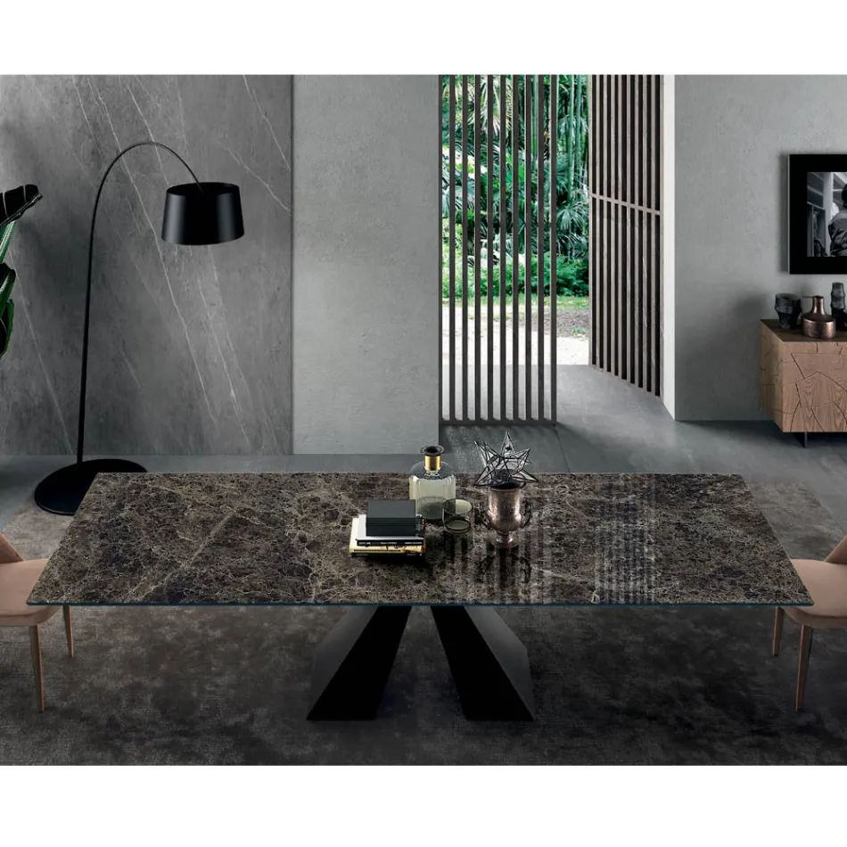 Table with Integrated Extensions in Ceramic and Steel Made in Italy - Dalmata Viadurini