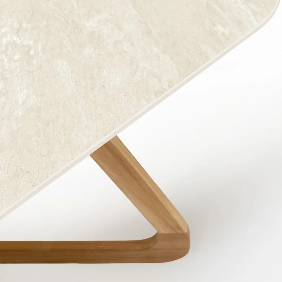 Table with Wooden Base and Chianca Ceramic Top from Ostuni - Infinity Viadurini